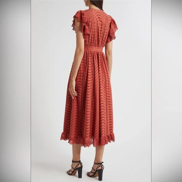 knee length dresses for ladies Kairi Flutter Sleeve Midi Dress - Porcelain Floral Print Sundress with  Short Sleeves
